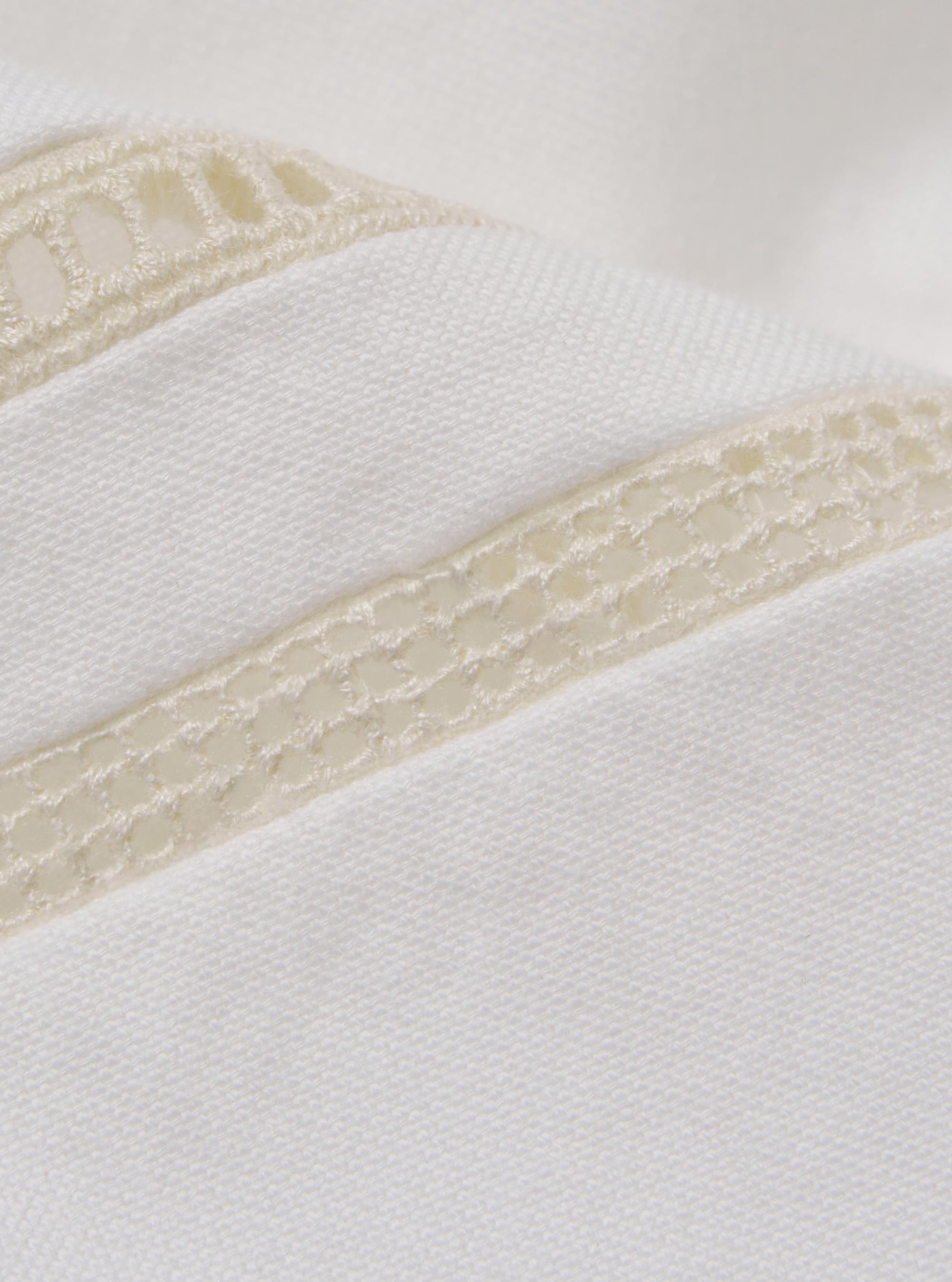 A close-up swatch image of the White Classic Oxford Tropicana Shirt highlights the texture of the white cotton fabric. The weave of the Oxford cloth is clearly visible.