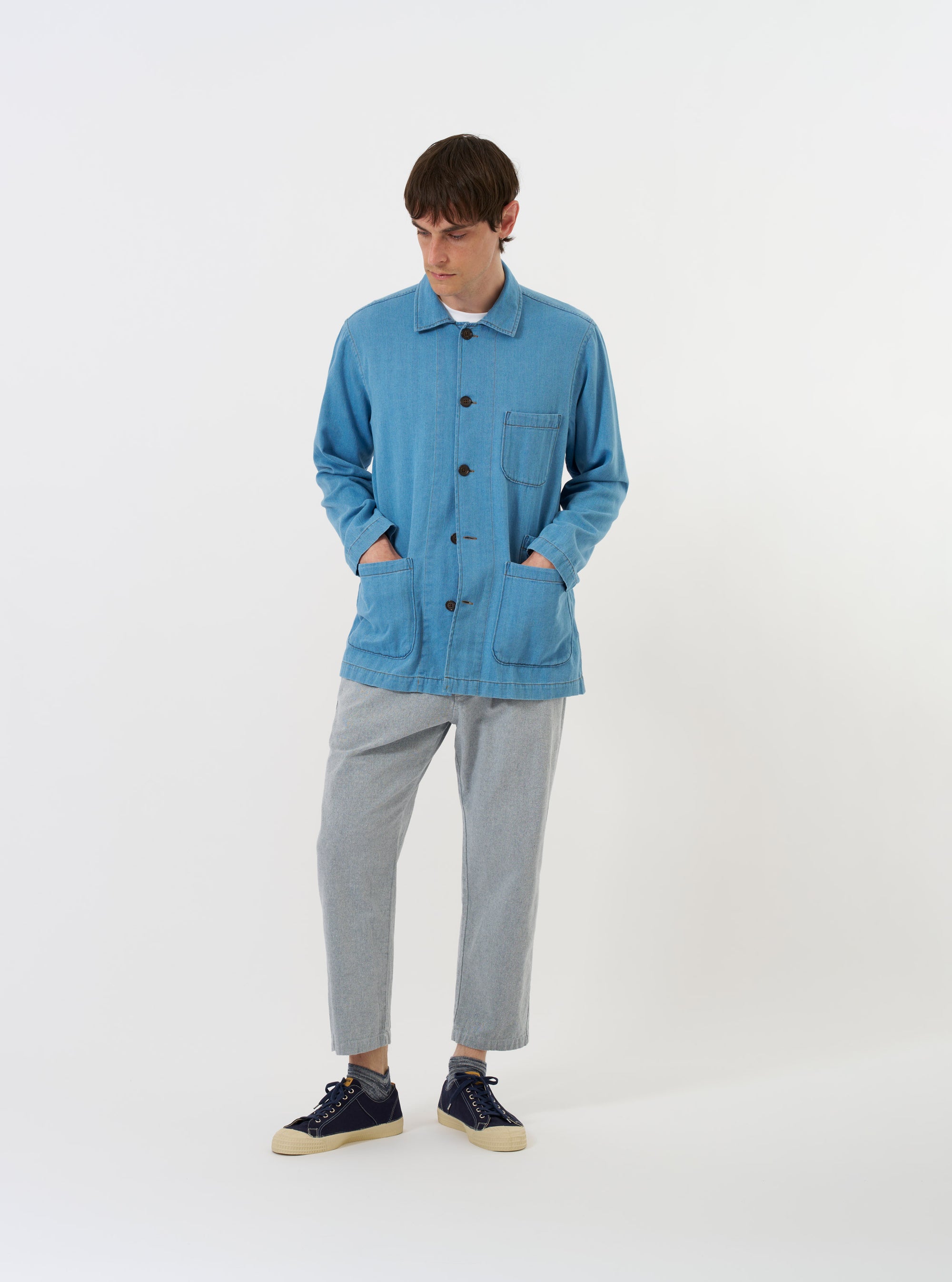 Washed Indigo Recycled Herringbone Bakers Overshirt