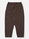 The Brown Chester Stripe Pleated Track Pant is shown from the back as a flat lay against a plain white background. The image highlights the two rear pockets—one with a buttoned flap and the other with a button jetted closure—as well as the elasticated waistband. The brown cotton fabric features a subtle pinstripe pattern and a visible seersucker texture.