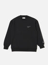 The Black Recycled Cotton Blend Jersey Loose Sweatshirt is shown as a flat lay against a plain white background. The sweatshirt features a classic crew neckline, long sleeves with ribbed cuffs, and a ribbed hem. The garment has a relaxed, loose fit and is made from a smooth black jersey fabric.