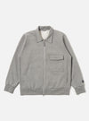 The Grey Marl Recycled Cotton Blend Jersey Tyler Jacket is shown as a flat lay against a white background. The jacket features a self-fabric collar, a two-way central zip closure, and a single chest patch pocket with a velcro fastening. It has ribbed cuffs and a ribbed hem, along with two side seam pockets. The fabric is a textured grey marl jersey.