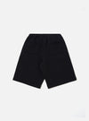 The Black Recycled Cotton Blend Jersey Vacation Short is shown from a rear angle as a flat lay against a plain white background. The back of the shorts features two patch pockets and an elasticated waistband. The black jersey fabric has a soft, textured appearance.