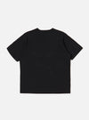 The Black Organic Jersey Print Pocket Tee is shown from the back as a flat lay against a plain white background. The image highlights the clean construction of the garment's rear panel, featuring a ribbed crew neckline and short sleeves. The fabric is a solid black organic cotton jersey with visible stitching at the hem and cuffs.