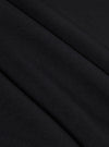 A close-up swatch image of the Black Organic Jersey Print Pocket Tee fabric highlights the solid black color and the soft, smooth texture of the organic cotton jersey. The image provides a detailed view of the knit material.