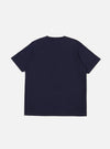 The Bright Navy Organic Jersey Print Pocket Tee is shown from the back as a flat lay against a plain white background. The image highlights the clean, simple construction of the garment's rear panel and the smooth texture of the bright navy organic cotton fabric.