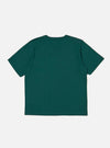 The Olive Organic Jersey Print Pocket Tee is shown from the back as a flat lay against a plain white background. The image highlights the clean, simple construction of the garment's rear panel and the smooth texture of the olive green organic cotton jersey. The short sleeves and ribbed crew neck are clearly visible.