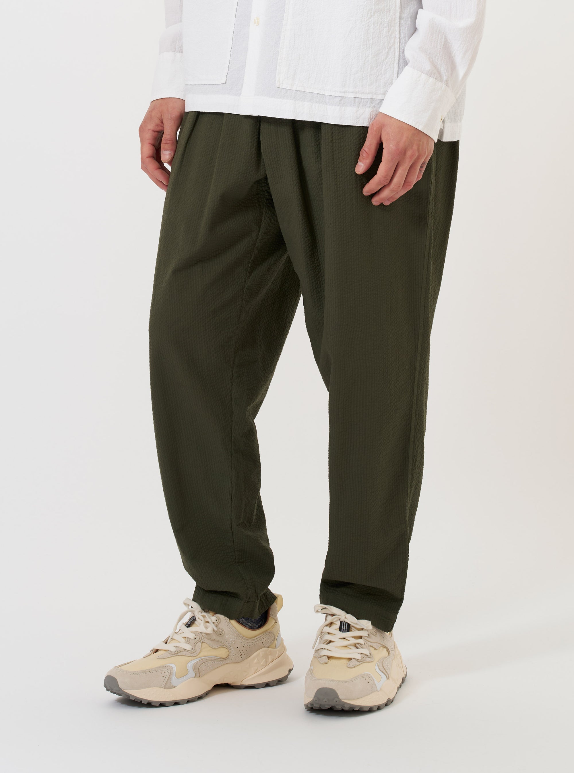 Olive Merida Seersucker Pleated Track Pant