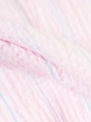 A close-up swatch image of the Pink Lily Stripe Road Shirt shows the fabric detail. The material features a pattern of vertical white and red stripes with a textured, woven appearance. The fabric is shown as a flat sample, and no model or mannequin is present.