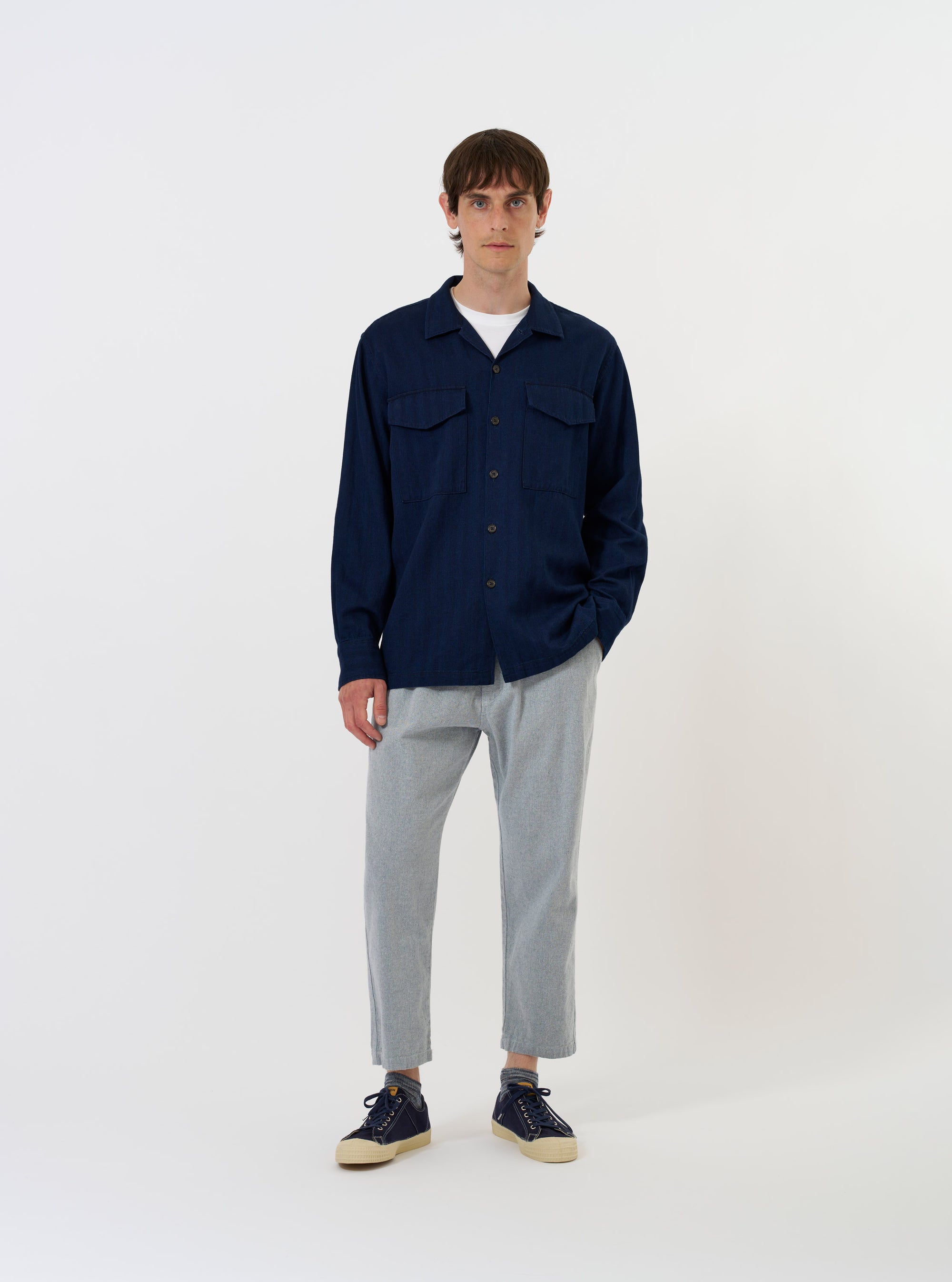Indigo Recycled Herringbone Attendant Shirt