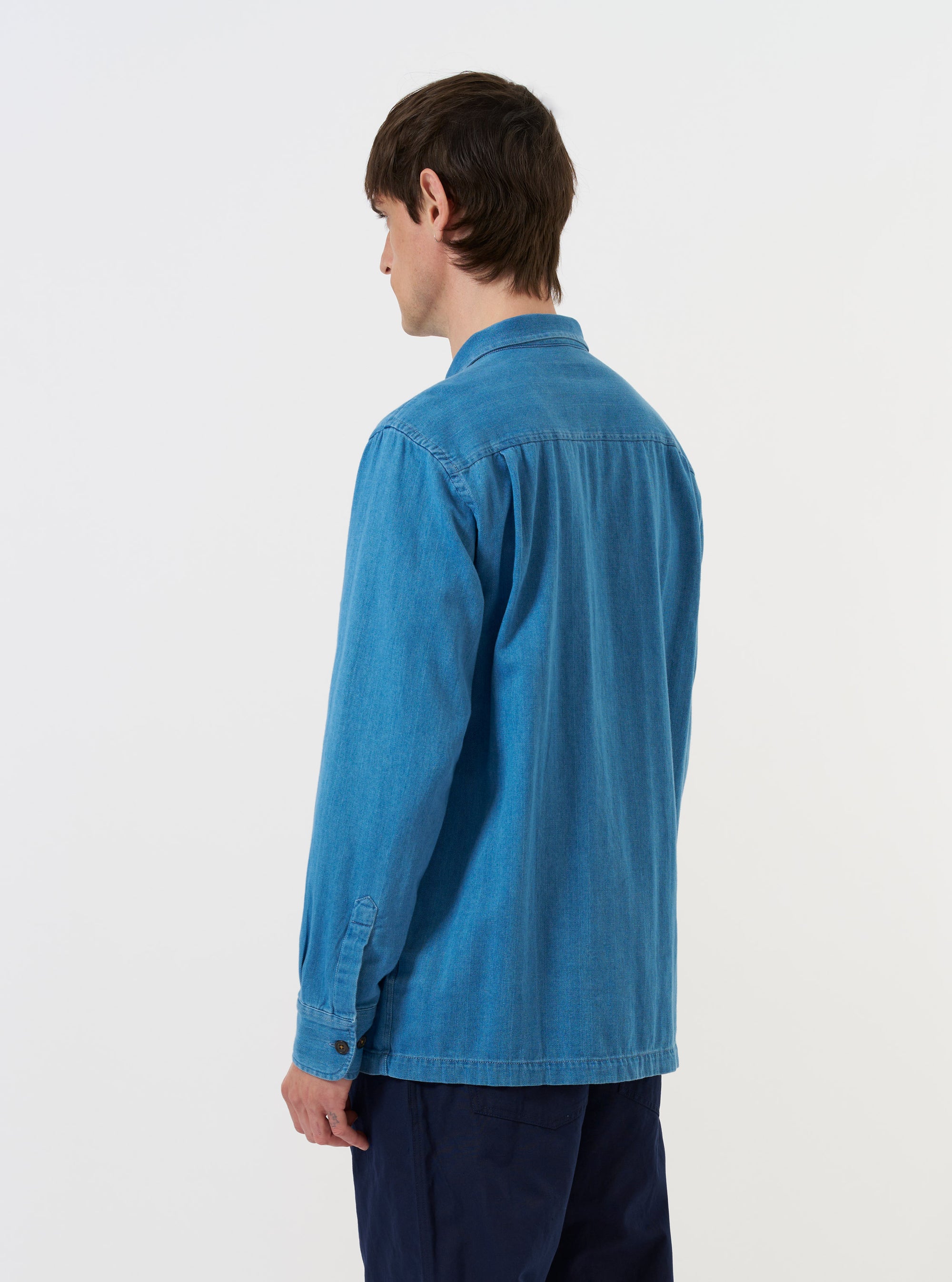Washed Indigo Recycled Herringbone Attendant Shirt