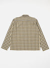 The Olive Aberdeen Lincot Zip Shirt is shown from the back as a flat lay against a plain white background. The overshirt features an all-over olive green and dark green check pattern, a straight hem, and a simple back yoke construction. The image highlights the texture of the cotton-linen blend fabric and the garment's relaxed fit.