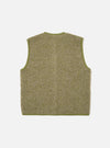 The Light Olive Alvar Fleece Lancaster Gilet is shown from the back as a flat lay against a plain white background. The image highlights the sleeveless design and the textured light olive green fleece fabric. It features a simple one-piece back panel and a curved hem.