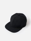 The Black Canvas Baseball Hat is shown from the rear as a flat lay against a plain white background. The image highlights the adjustable fabric strap with a metal buckle and the curved opening at the back. The hat is constructed from a solid black cotton canvas with tonal stitched eyelets visible on the rear panels.