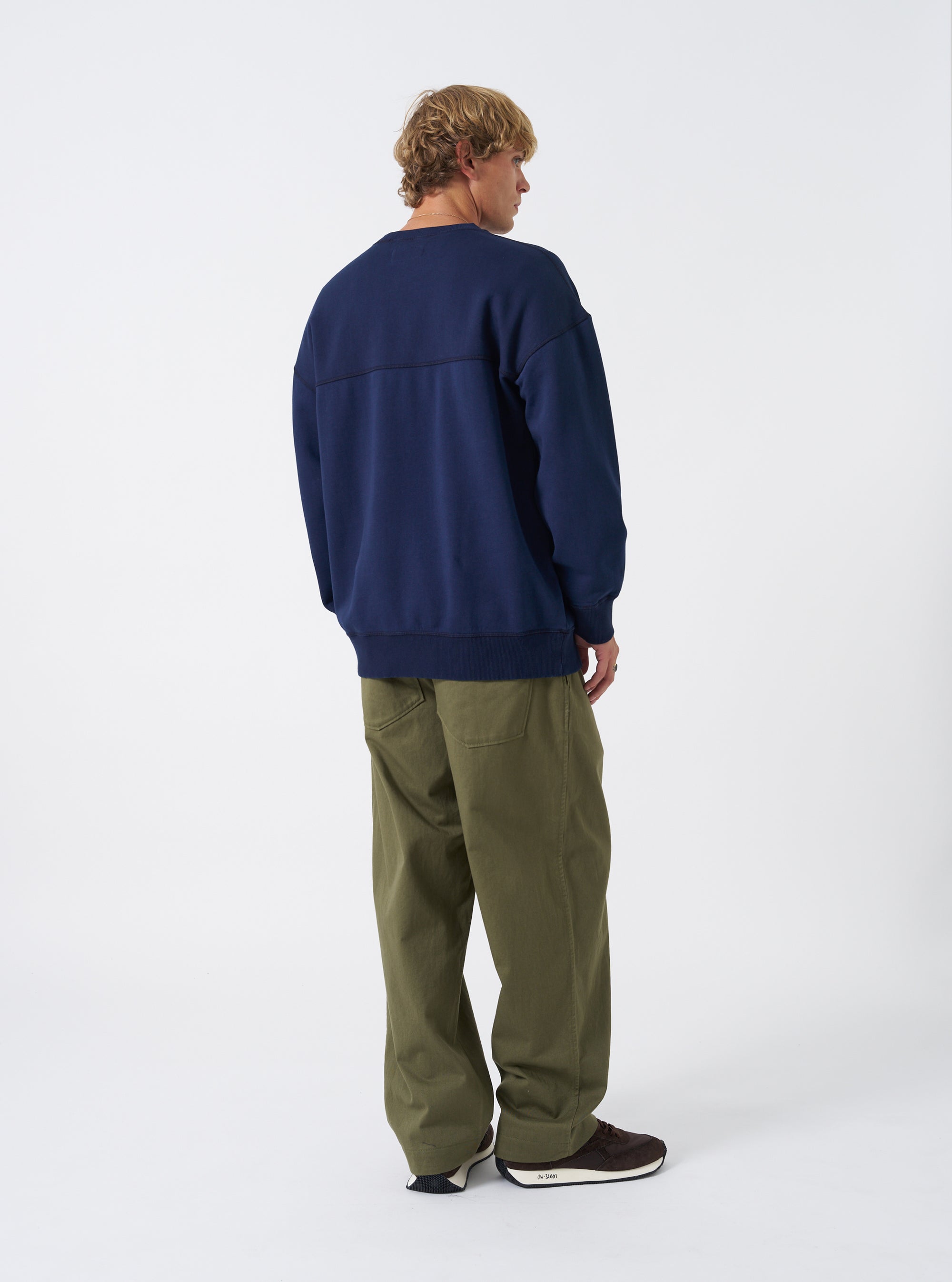 Walsh x Universal Works Navy Brushback Sweat Panelled Loose Sweatshirt
