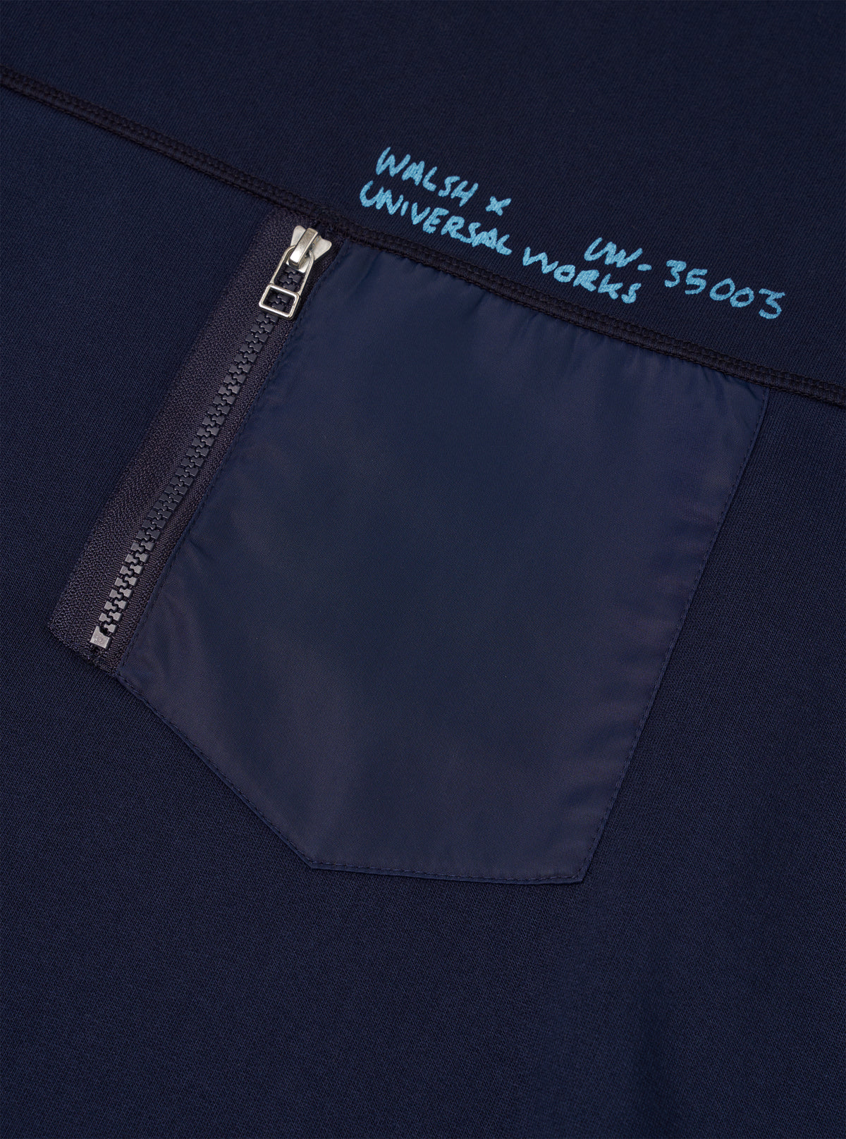 Walsh x Universal Works Navy Brushback Sweat Panelled Loose Sweatshirt