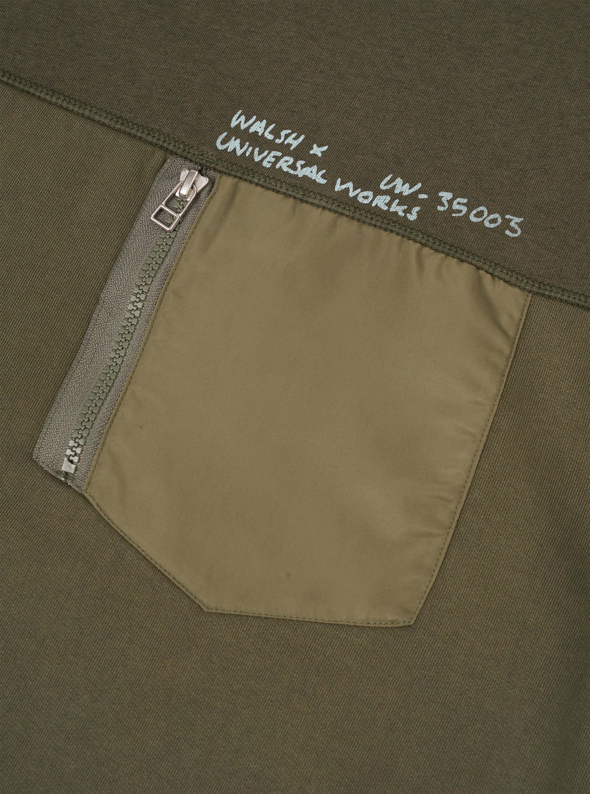 Walsh x Universal Works Olive Brushback Sweat Panelled Loose Sweatshirt
