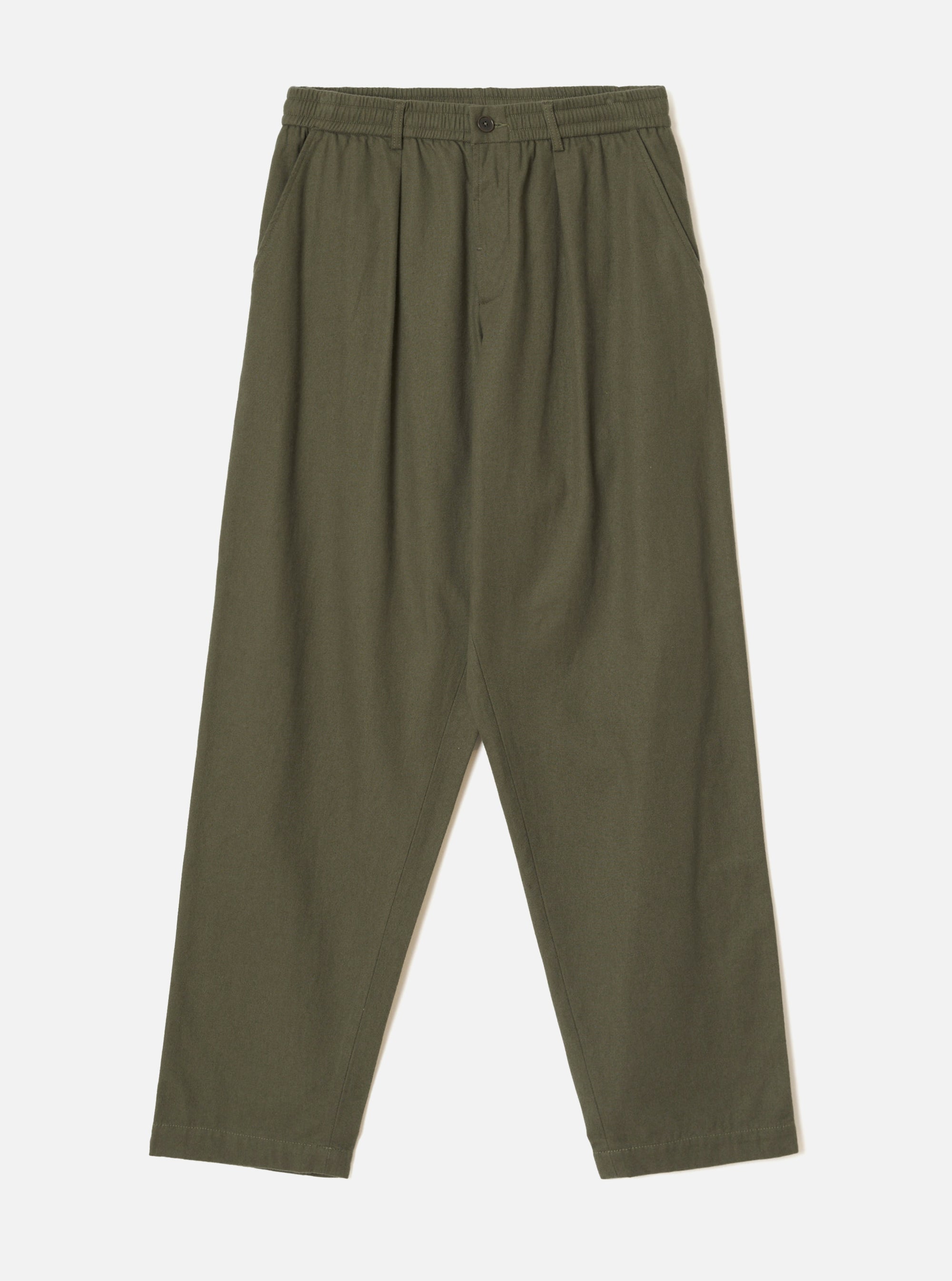 Olive Brushed Moleskin Pleated Track Pant