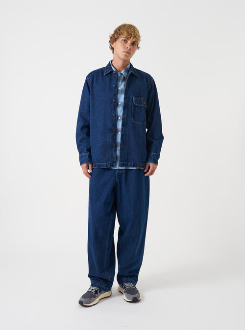 Indigo Contrast Stitch Work Denim Fatigue Shirt