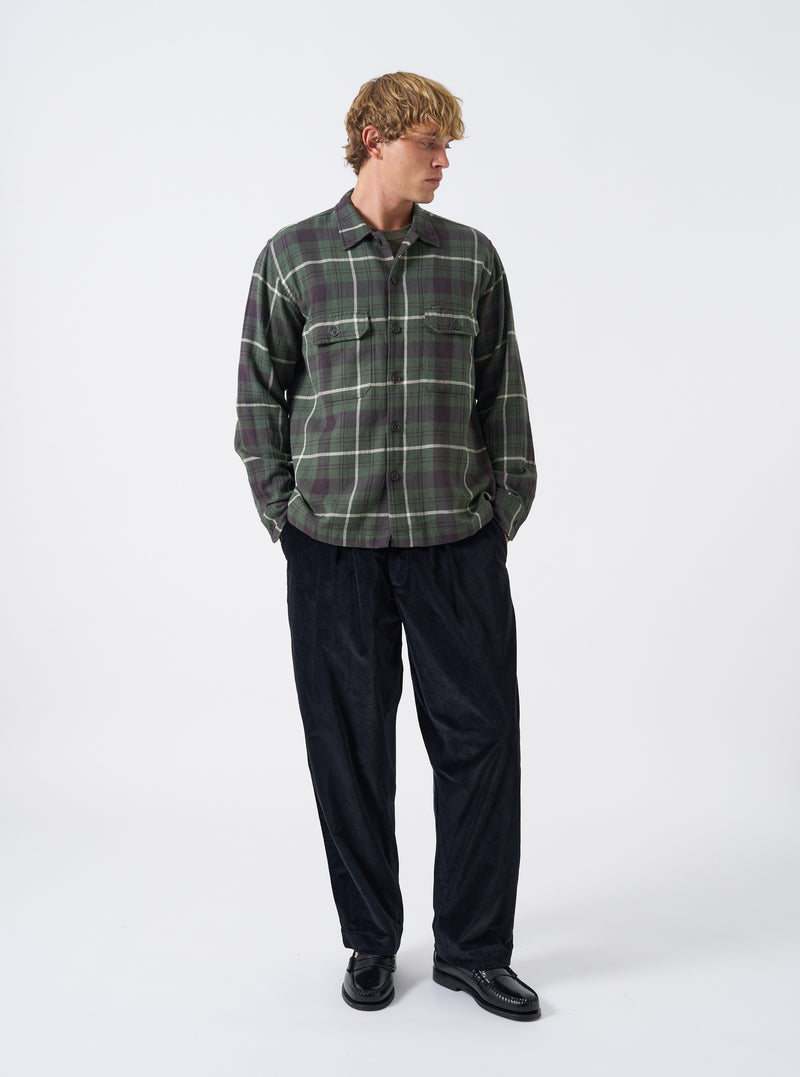 Olive Washed Check L/S Utility Shirt