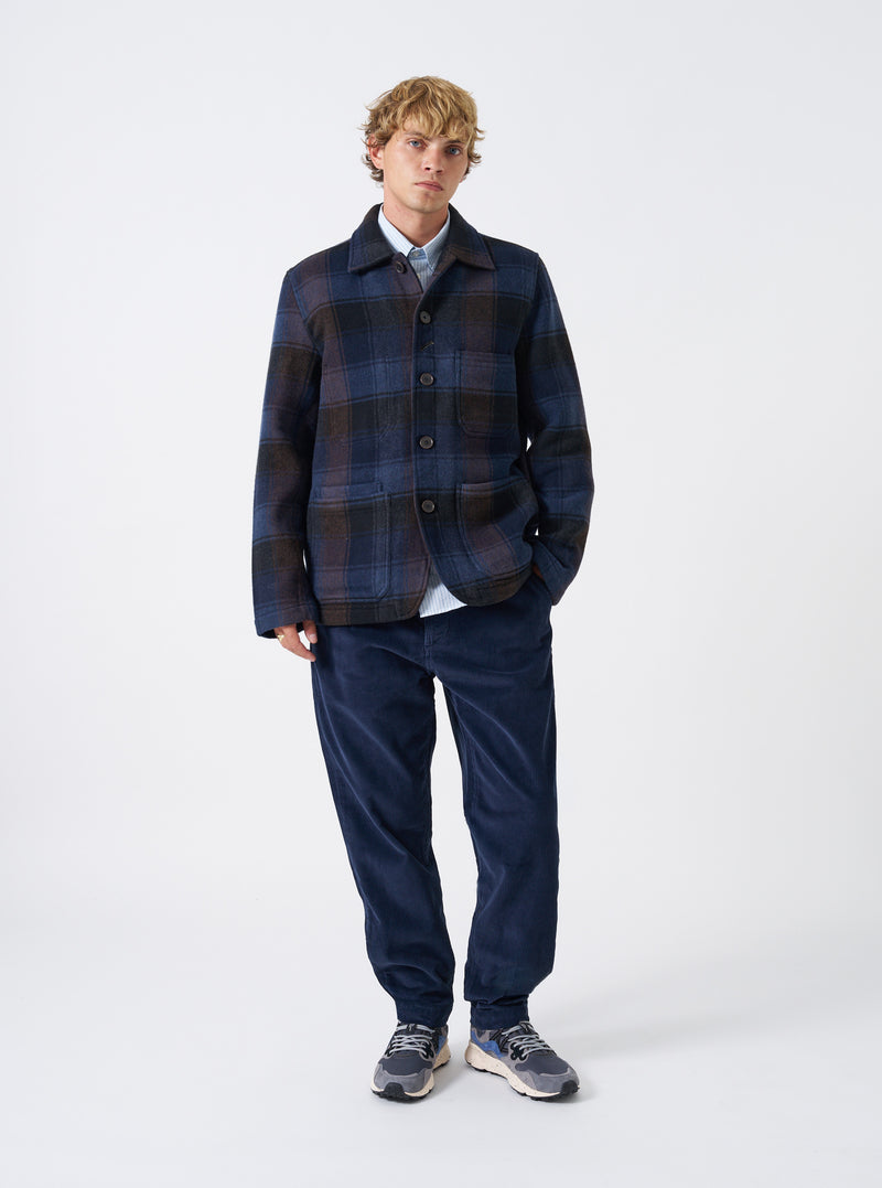 Navy/Brown Berlin Wool Check OG Bakers Chore Jacket