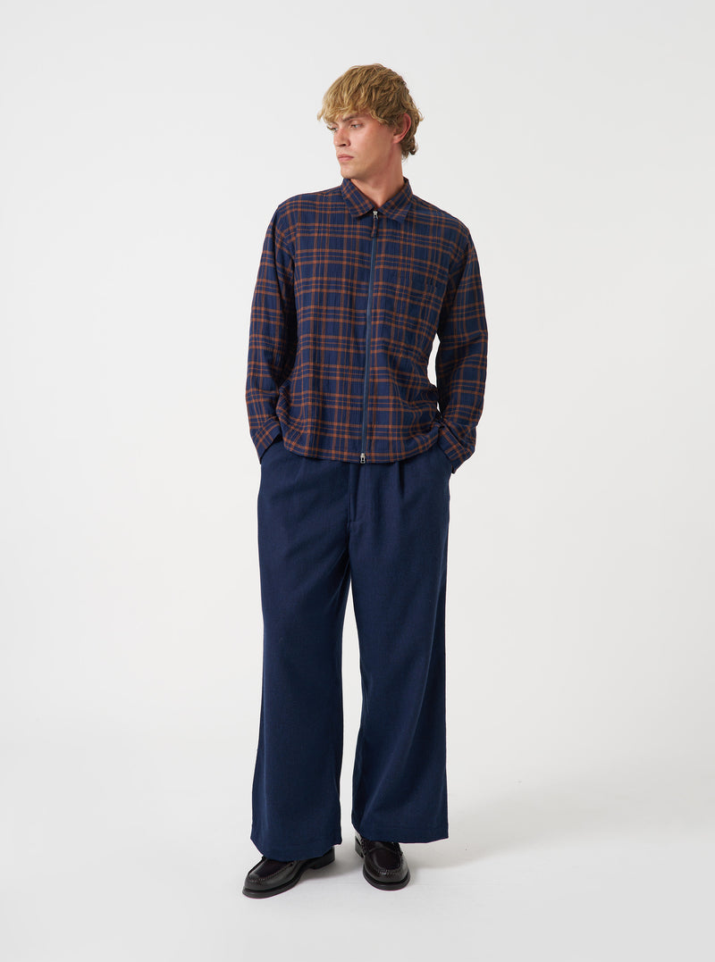 Navy/Brown Young Check Zip Shirt