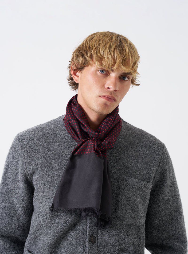 Black/Red Jacquard Silk Scarf