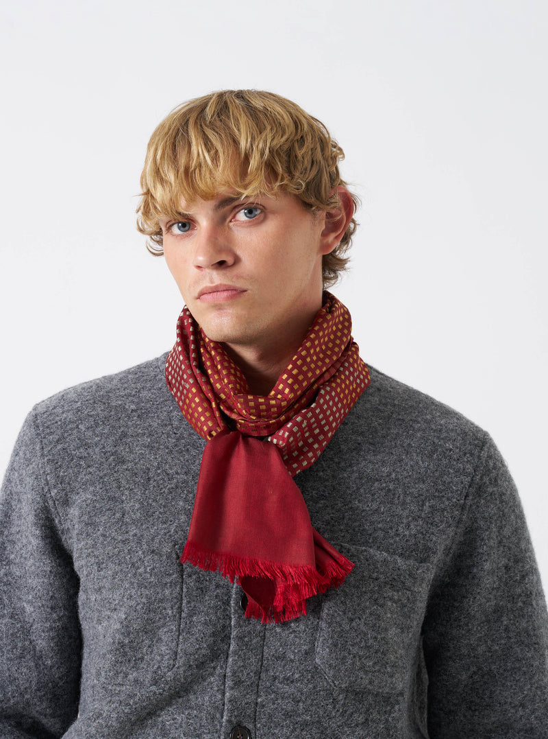 Red/Silver/Gold Jacquard Silk Scarf