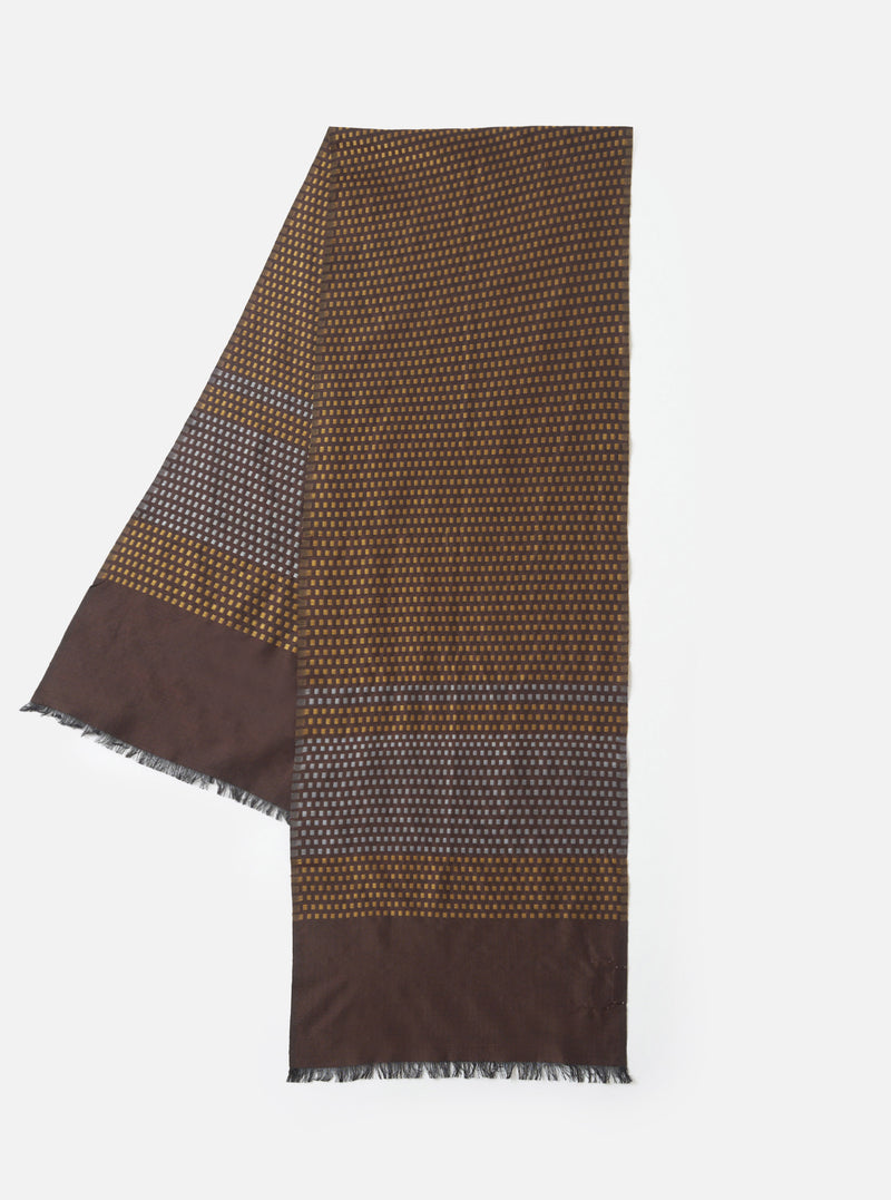 Brown/Sky/Gold Jacquard Silk Scarf