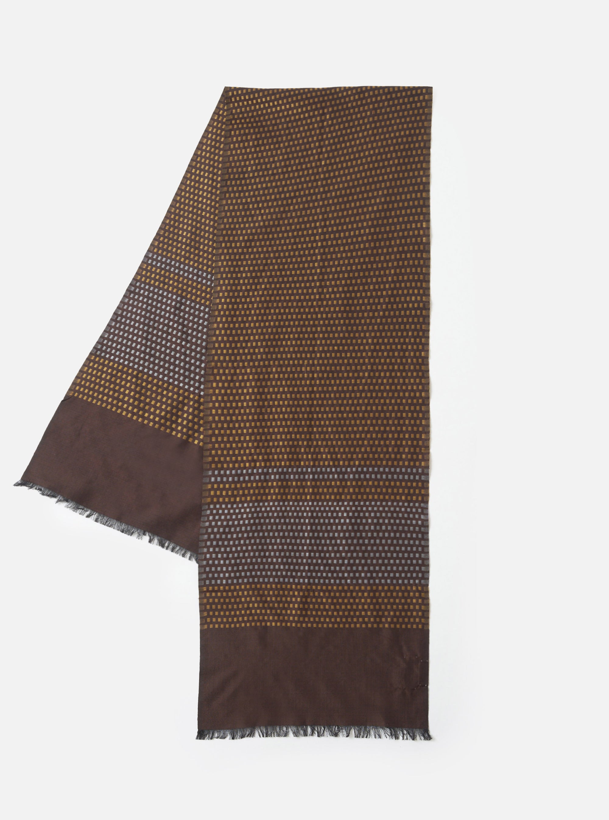 Brown/Sky/Gold Jacquard Silk Scarf
