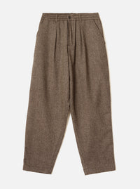 Brown Wool Herringbone Pleated Track Pant