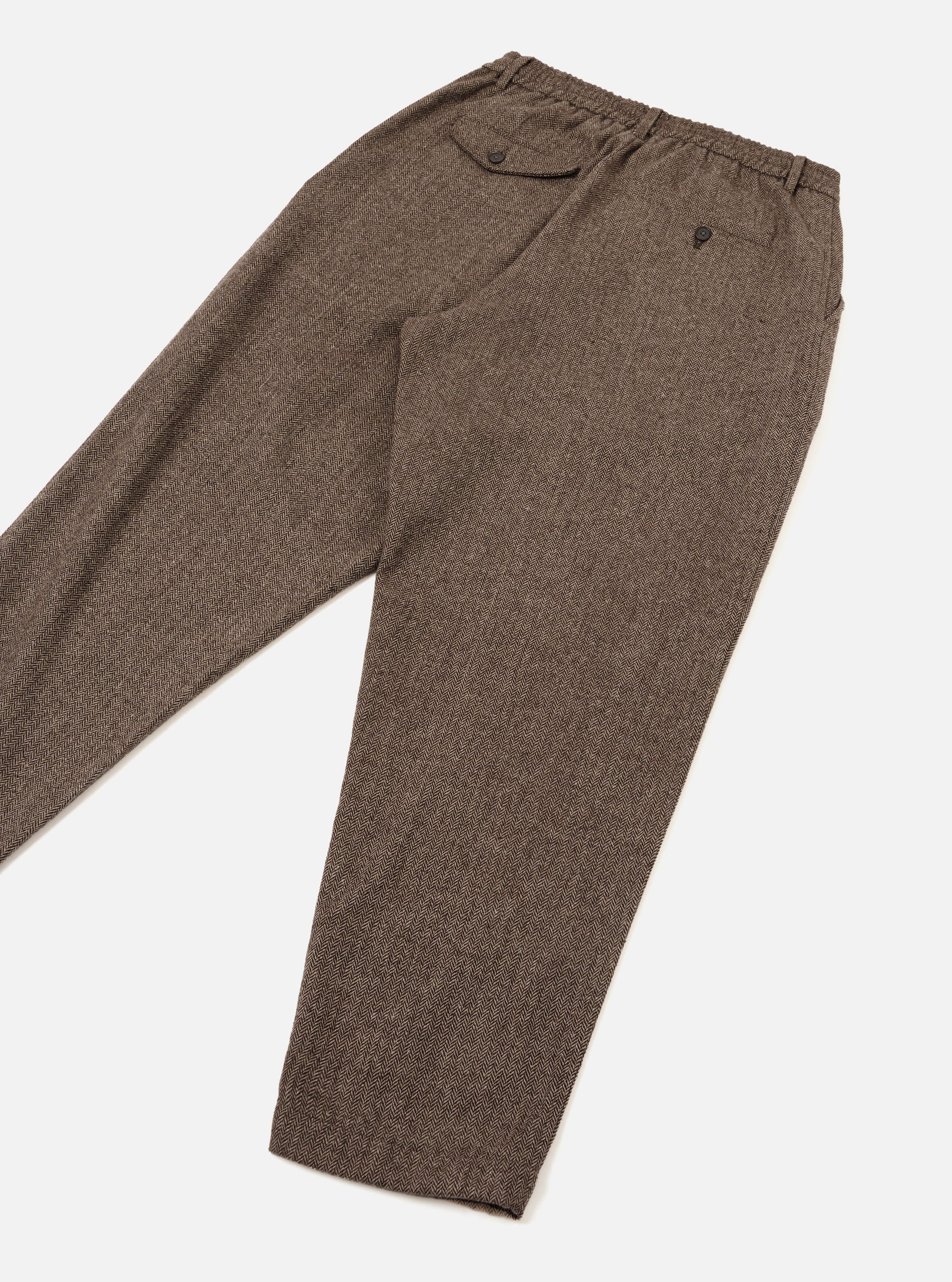 Brown Wool Herringbone Pleated Track Pant