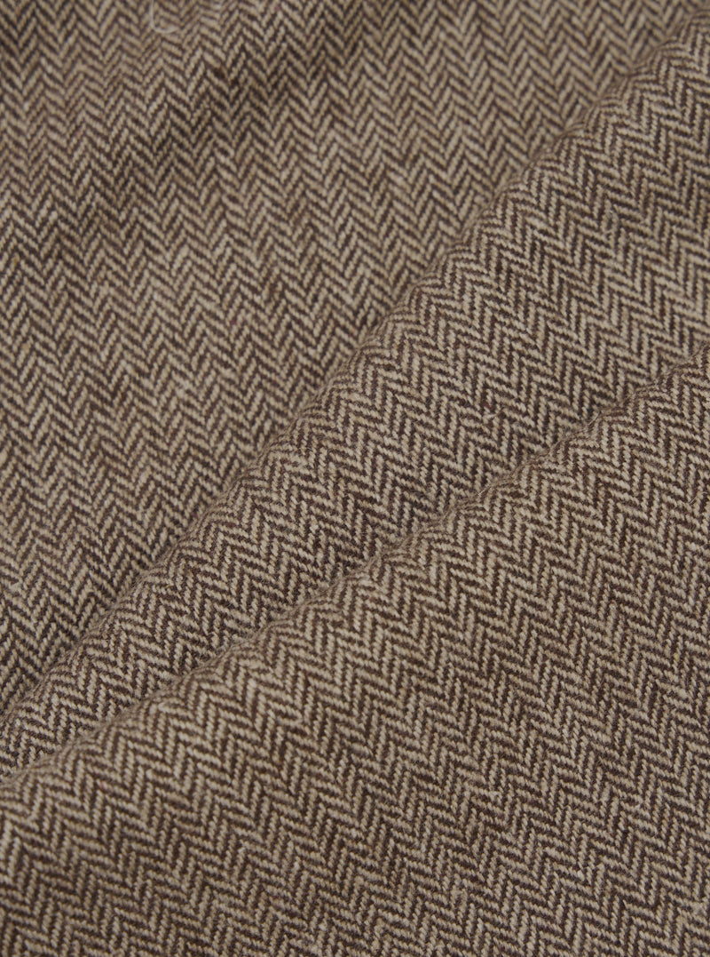 Brown Wool Herringbone Pleated Track Pant