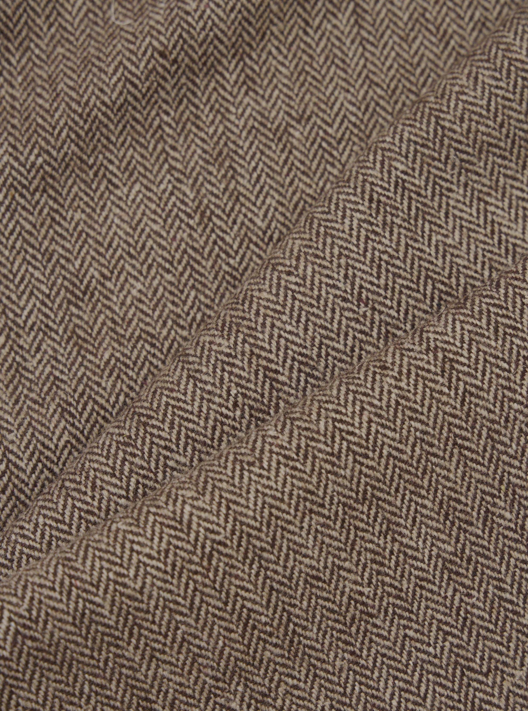 Brown Wool Herringbone Pleated Track Pant