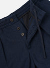 Navy Wool Herringbone Pleated Track Pant