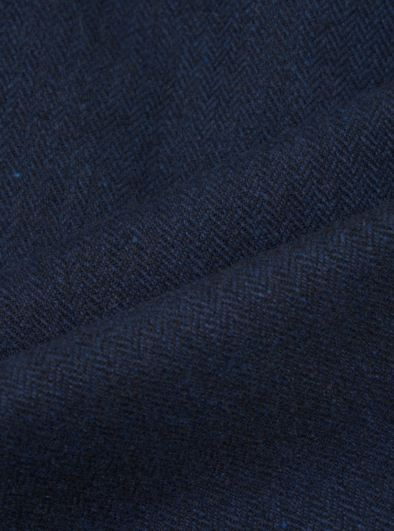 Navy Wool Herringbone Pleated Track Pant