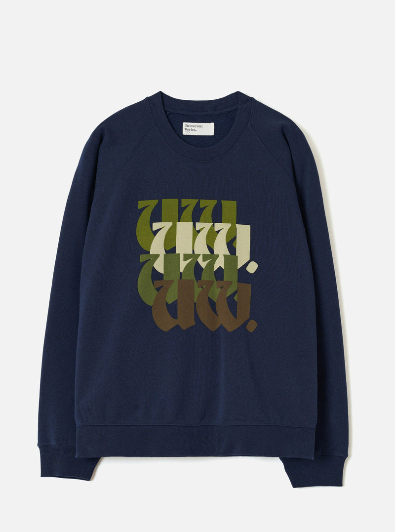 Navy Brush Back Sweat UW UW Print Raglan Sweatshirt