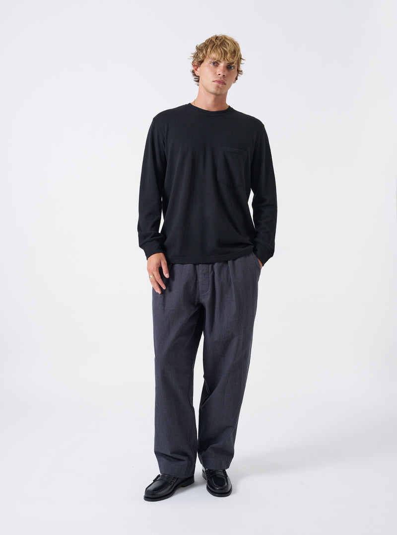 Black Recycled Wool Mix SJ L/S Pocket Tee