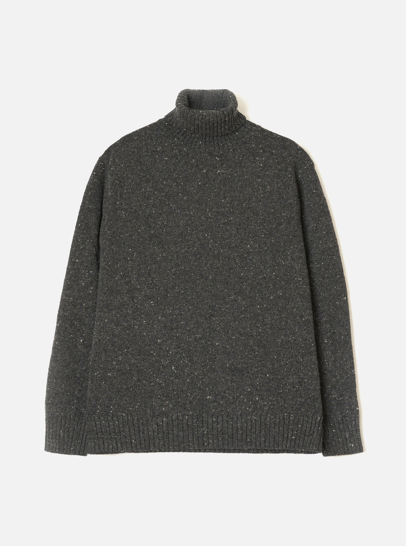 Black Wool Fleck Roll Neck