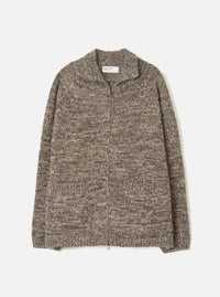 Ecru/Brown Lambswool Zip Cardigan