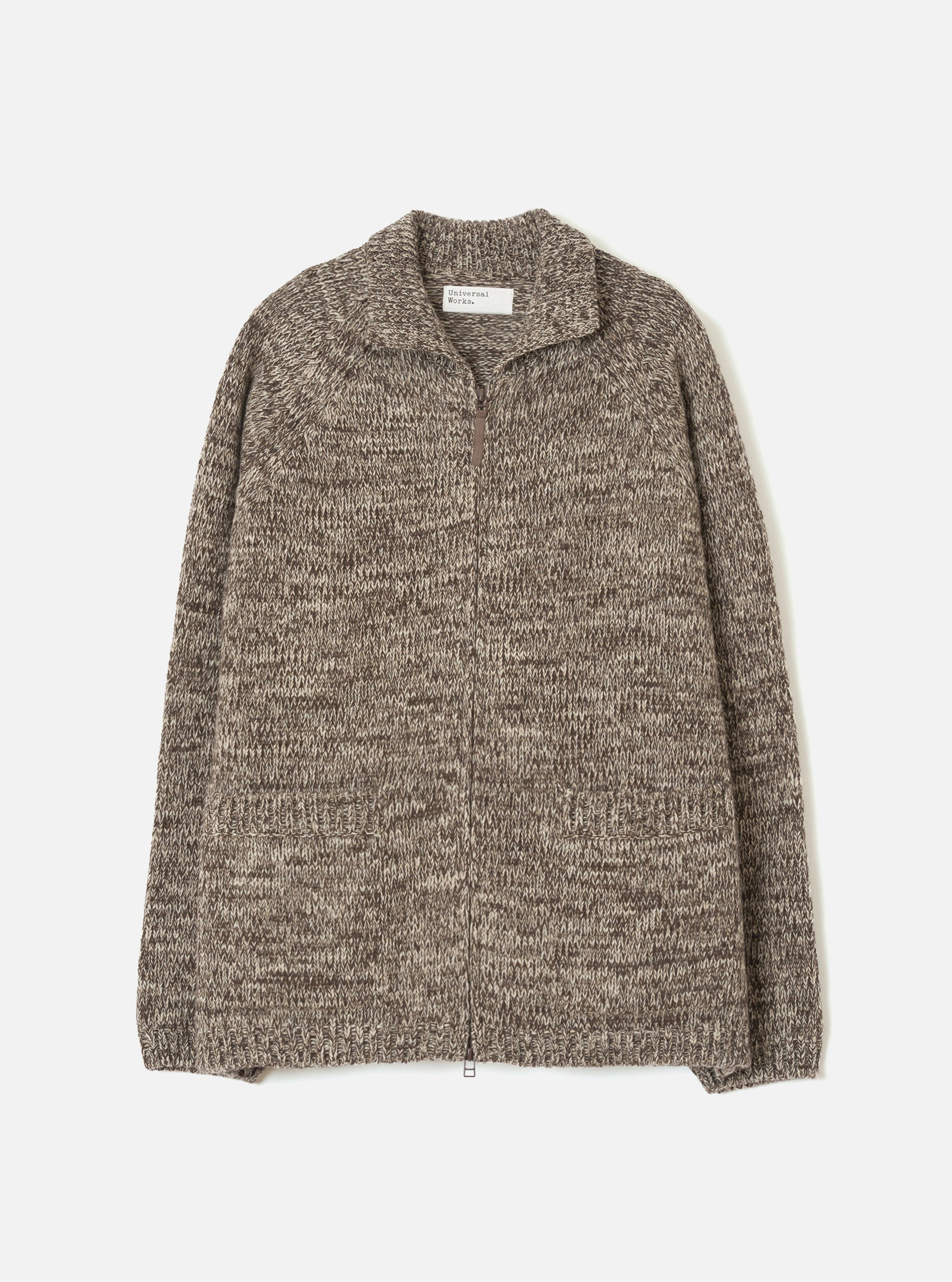 Ecru/Brown Lambswool Zip Cardigan