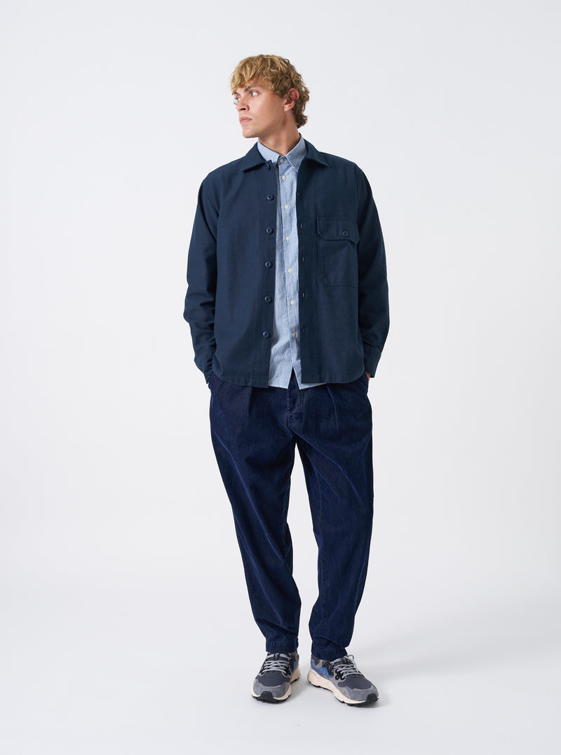 Navy Slub Sateen Fatigue Shirt