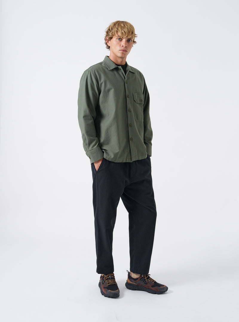Olive Slub Sateen Fatigue Shirt