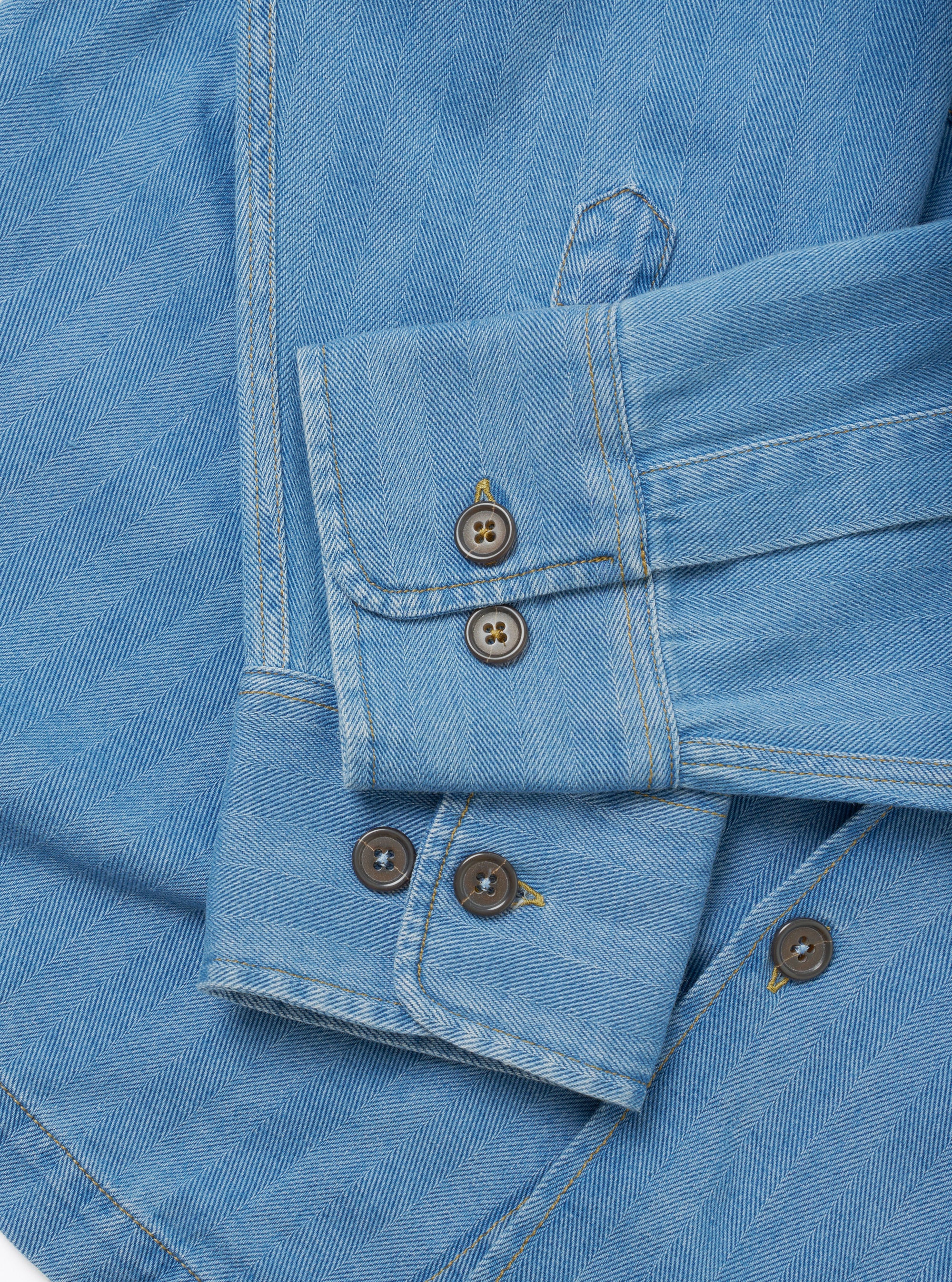 Washed Indigo Recycled Herringbone Attendant Shirt