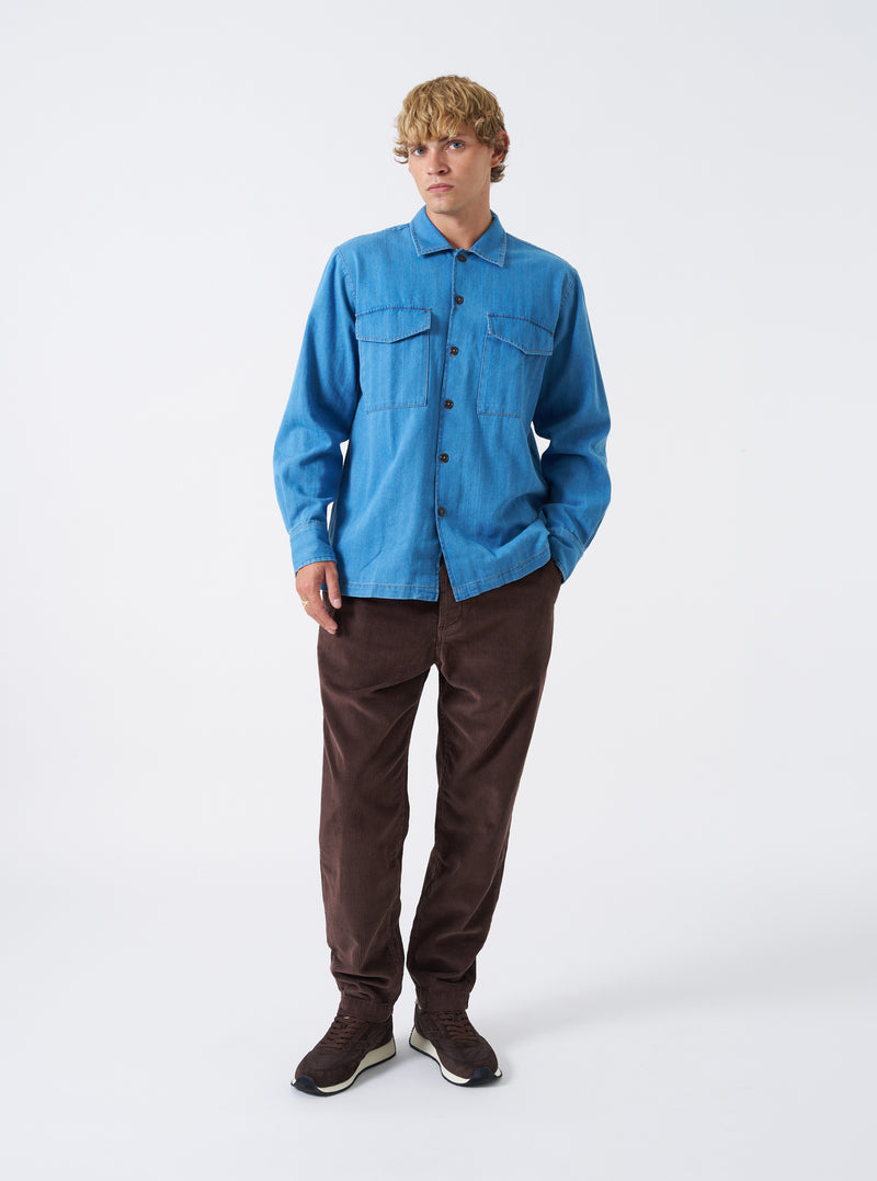 Washed Indigo Recycled Herringbone Attendant Shirt