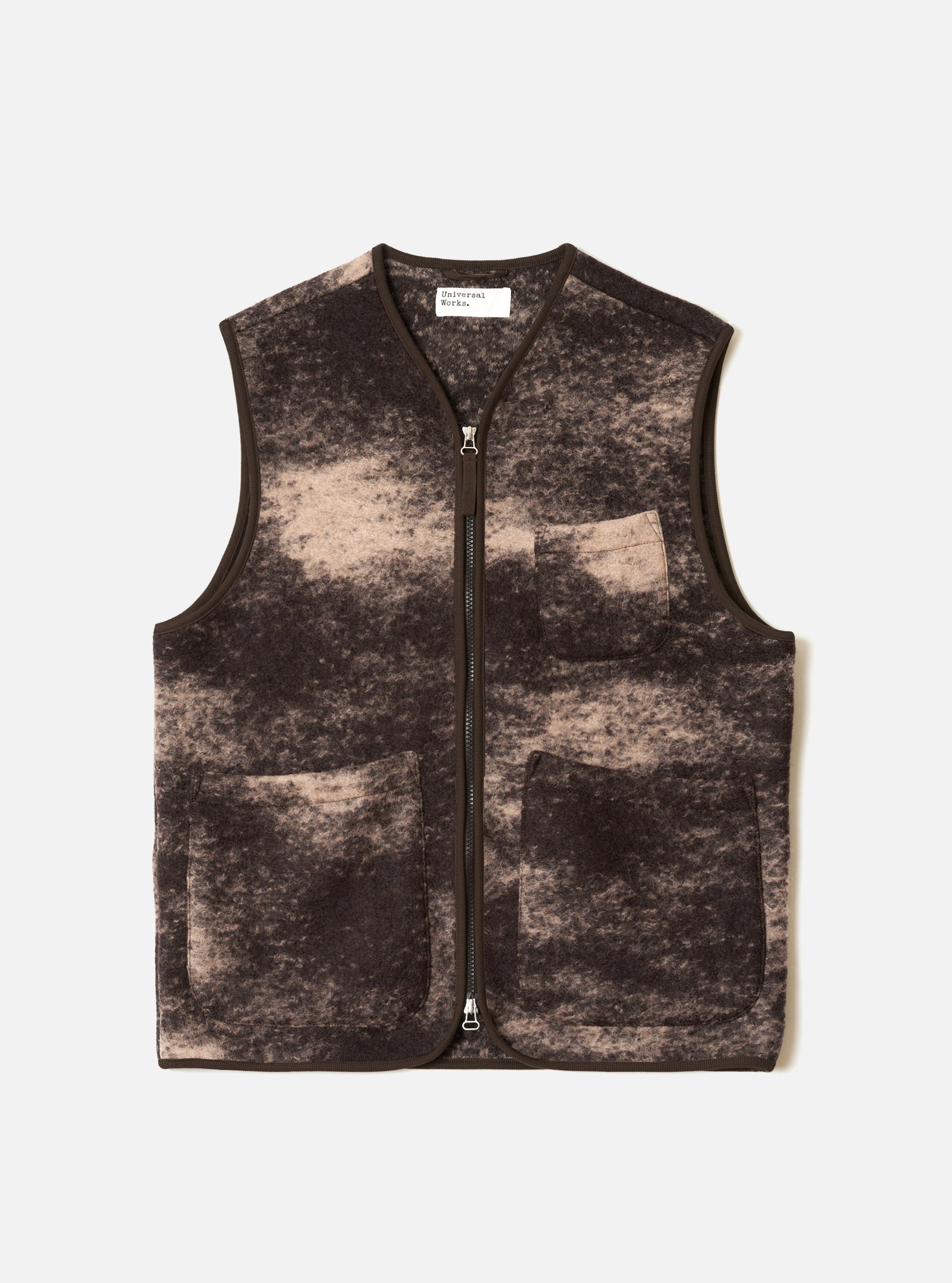 Brown Cloud Camo Knit Zip Gilet