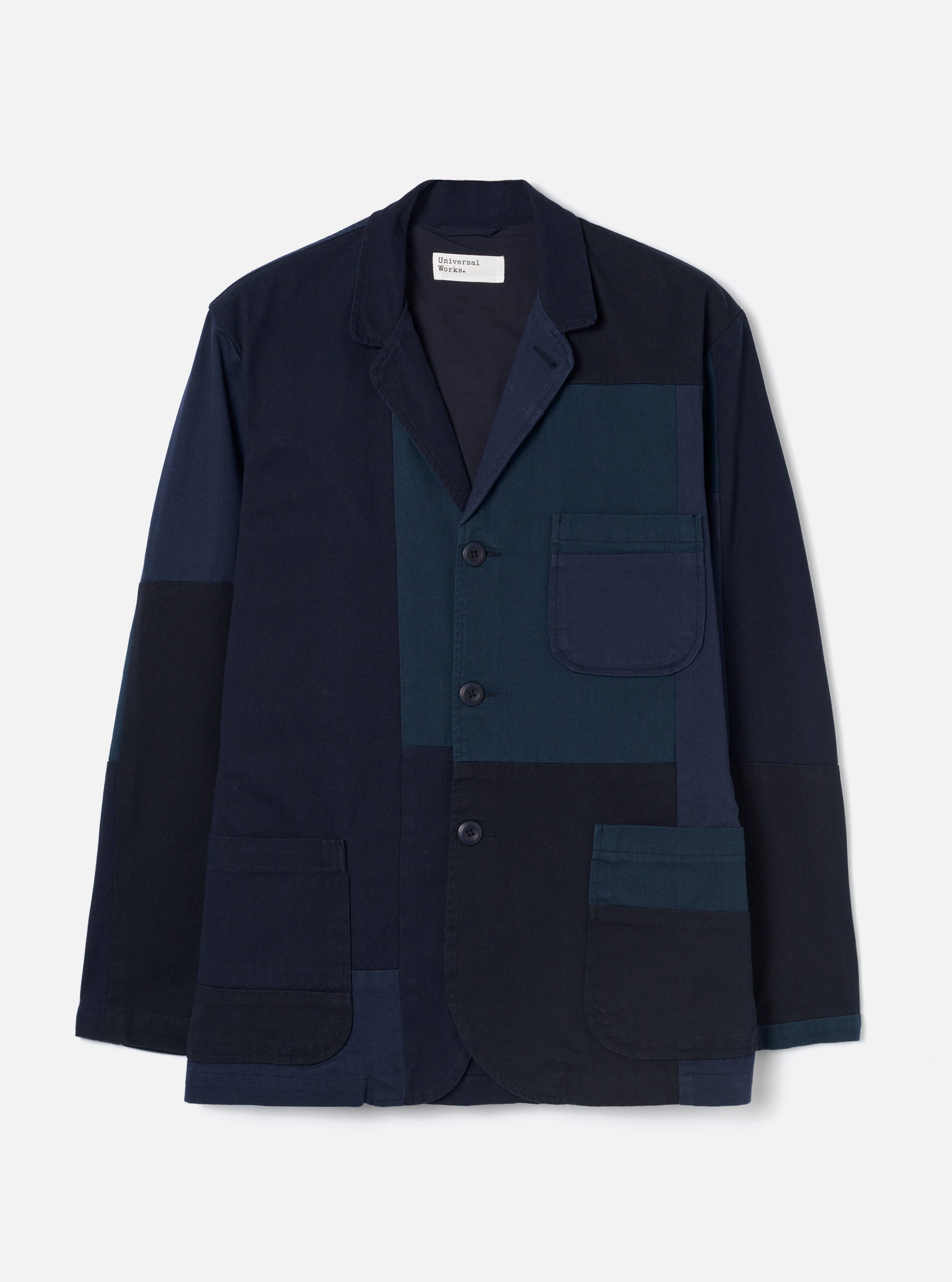 Navy Patchwork Twill Three Button Jacket