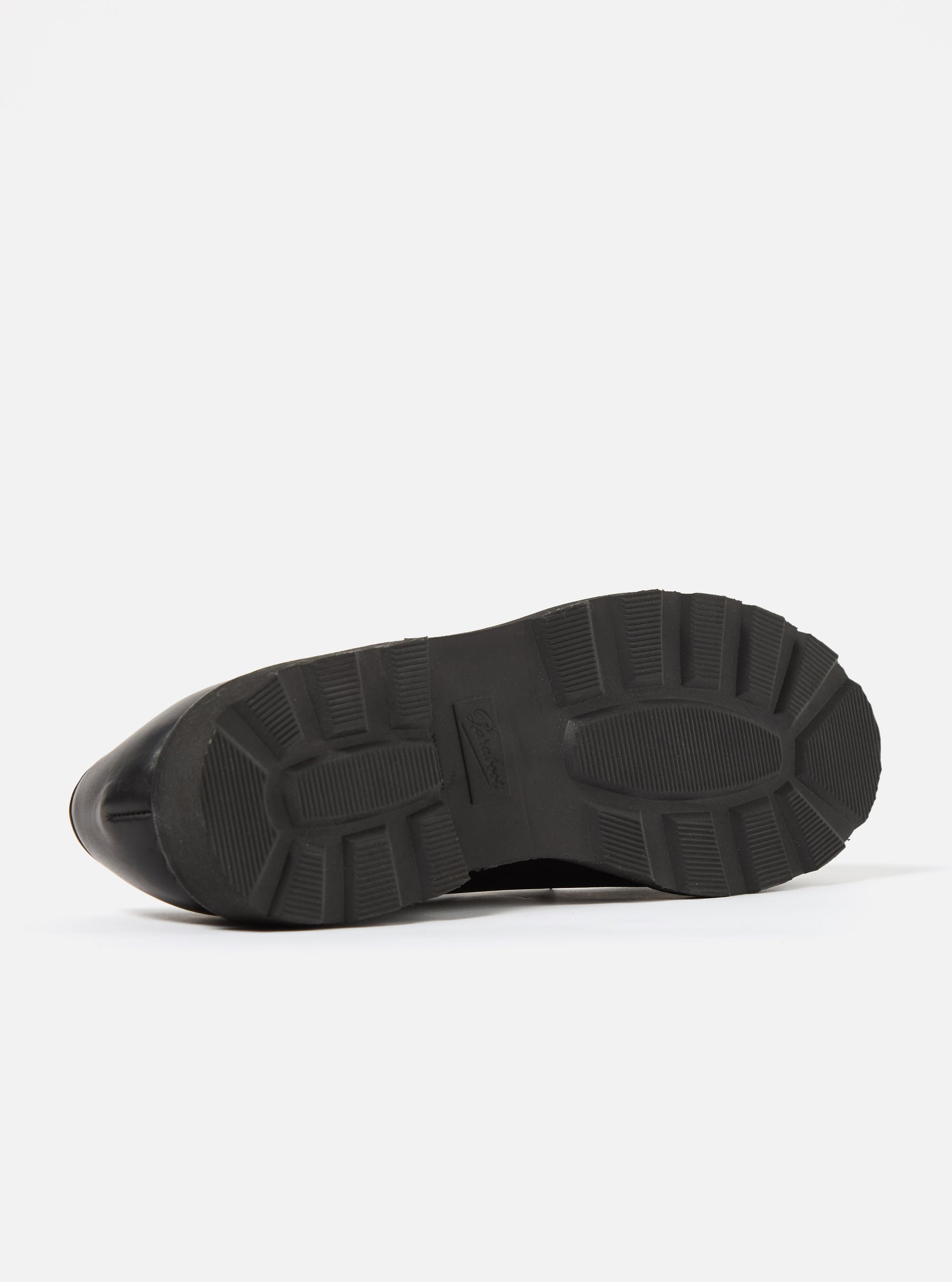 Close-up of the sole of a Paraboot Black Leather Michael Marche II shoe on a white background. The sole is black and has a lug pattern.