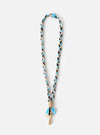 Hanami of Rome Light Blue/Beige/Brown Leather Bandana Necklace No.50 on a white background. The necklace features a braided design with a leather pendant.