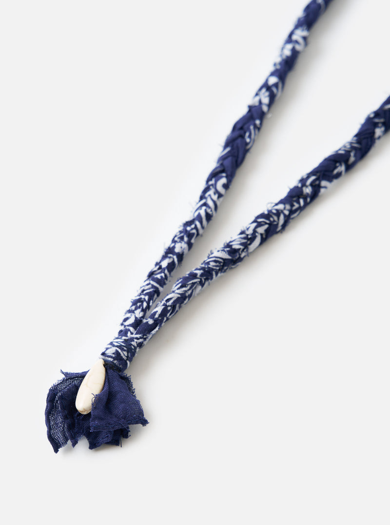 Close-up of the Hanami of Rome Blue/White Turquoise Pendant Bandana Necklace No.51 on a white background. The necklace features a blue and white braided band and a turquoise pendant.
