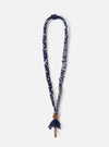 Hanami of Rome Blue/Brown Leather/Turquoise-Red Bead Bandana Necklace No.56 on a white background. The necklace features a blue and white braided bandana with leather and bead accents.